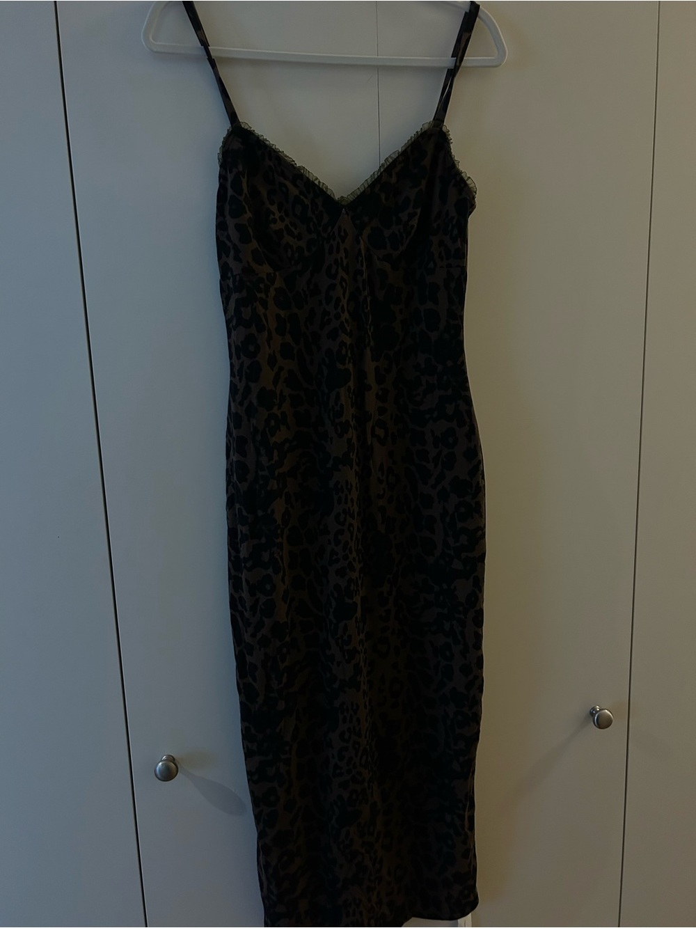 Reformation Leopard-Print Slip Dress in Black and Brown